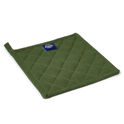 Encasa XO Pot Holders, Quilted Kitchen Hot Pads 8"x8" Leaf Green | 100% Heavyweight Cotton | Quilted Insulation | Multipurpose Trivets & Hot Pads | Hanging Loop | Set of 2 - color: Leaf Green