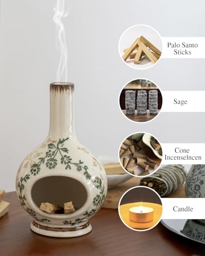 Handmade Ceramic Incense Holder，Stick & Backflow - Sage Holder for Burning ，Meditation Accessories，Easily Grab All Incense Ash (Green and Beige) - color: Green and Beige
