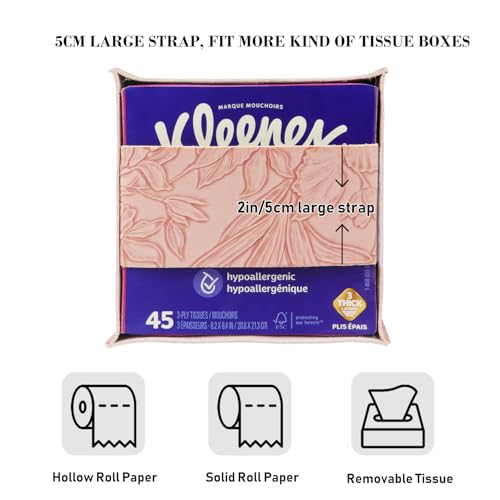 Tissue Box Holder Cover Square Tissue Cube Cover PU Leather Tissue Organizer with Bottom Belt for Bathroom, Tabletop, Kitchen, Night Stands, Office, Home, Car (1, RosyPink) - color: Rosypink