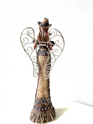 SUREG Western Cowgirl Angel Holding Cross, Family, Friend Figurine Statue Hand Painted Rustic Life-Like Detailed Home Office Decoration Poly Resin 1 Item (Holding Friend Sign) - color: Holding Friend Sign