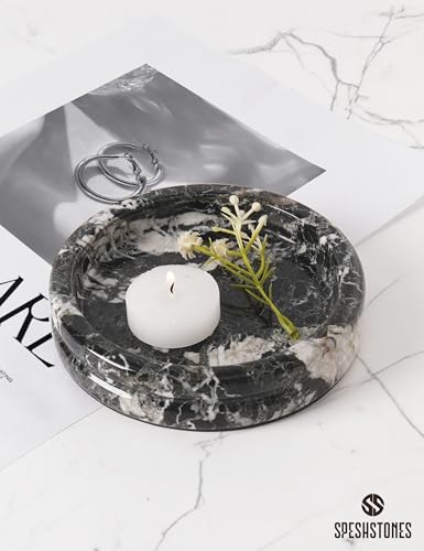 Marble Jewelry Dish, 5" Handmade Black Ring Tray | Handmade trinket holder for earrings, necklaces, keys & candles, Catchall dish for vanity, nightstand & gift for women - color: Black