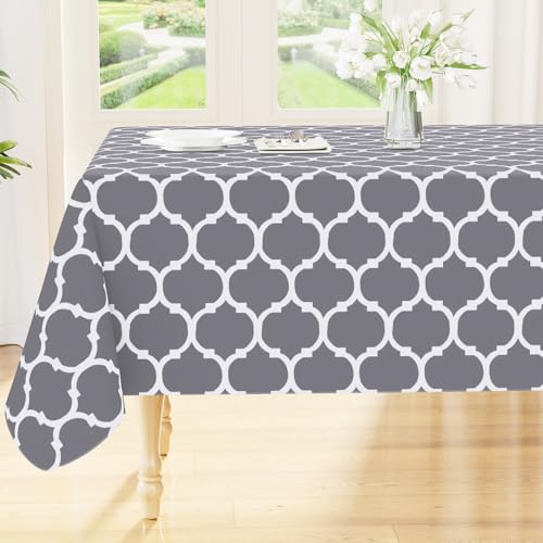 Smiry Rectangle Table Cloth, Flannel Backed Vinyl Tablecloth, 70"x120" | Waterproof Plastic Tablecloths, Wipeable Table Cover for Dining, Indoor and Outdoor (Grey) - color: Grey, size: 120" x 70" (Rectangular)