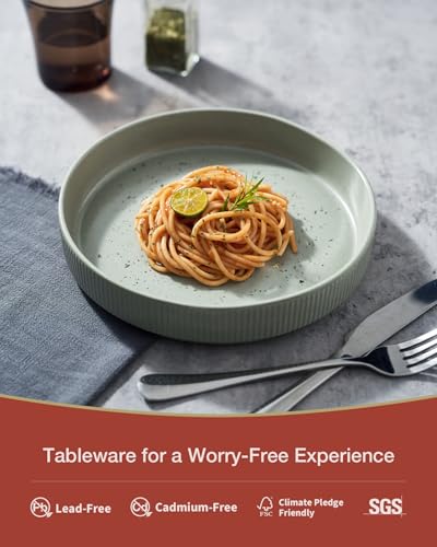 famiware Star 7.5" Pasta Bowls Set of 8, Plate Bowls, Light Green | Double Reactive Glaze, Microwave & Dishwasher Safe, Lead-free and Cadmium-free, Stoneware Scratch Resistant, Kitchen Bowls - color: Light Green, size: 8 pcs