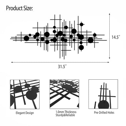 Rajukit Large Geometric Metal Wall Art Decor for Home | Abstract metal wall sculpture. Versatile home decor for living room. Size: 31.5 x 14.5 inches. - size: 31.5"L x 14.5"W