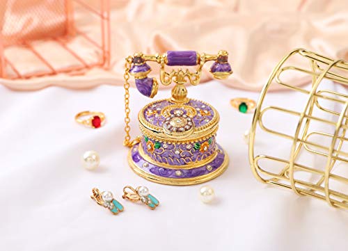 QIFU Hand Painted Purple Telephone Style Enameled Trinket Box Hinged Unique Gift for Family - color: T2 Purple