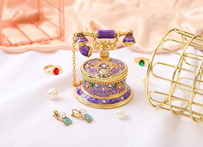 QIFU Hand Painted Purple Telephone Style Enameled Trinket Box Hinged Unique Gift for Family - color: T2 Purple
