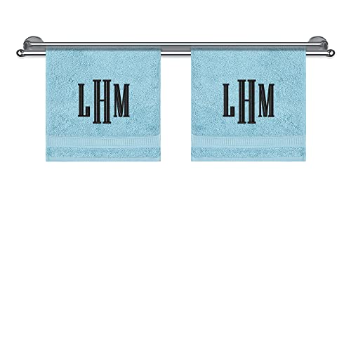 Monogrammed Towels, Luxury Turkish Genuine Cotton Personalized Towel Washcloths for Bathroom, Kitchen, Hotel, Spa, Gym & College Dorm, 2 Pack Washcloth Set for Body & Face, Baby and Adults, Aqua - color: Aqua, size: Washcloths - Set of 2