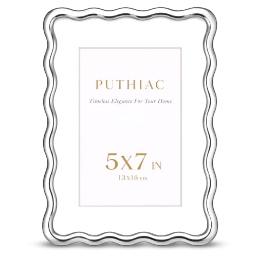 5x7 Wave Picture Frame, Zinc Alloy Frame, Tempered Glass, Silver | Decorative wave profile with included 4x6 mat, ideal for family photos, portraits, art prints, and modern home décor - color: Silver, size: 5x7