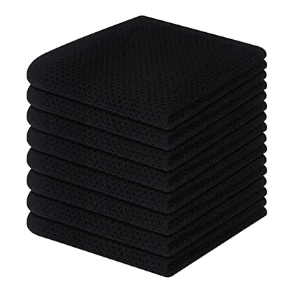 Homaxy 100% Cotton Waffle Weave Kitchen Dish Cloths 8-Pack, Black | 12 x 12 Inches, Ultra Soft Absorbent Dish Towels, Quick Drying Dish Rags with Hanging Loop - color: Black, size: 12 X 12 - 8 Pack