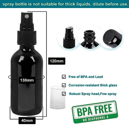 NOOEEISS Black Glass Small Spray Bottle 2 oz 24 Packs,Fine Mist Sprayer Small Clear Bottles,Refillable Containers mini spray bottles for Cleaning Solutions and Skin Care (Black 24pcs) - color: Black, size: 24Pack