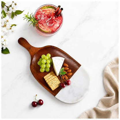 Marble & Acacia Wood Serving Tray, 12x5.5 Inch