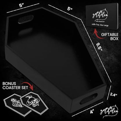 Coffin Tray – Coffin Charcuterie Board, Coffin Tray Spooky Serving Platter for Party, Haunted Table Centerpiece, Wooden Coffin Decor Gothic Haunted House Halloween Decor, Medium (13.7" L x 8.8" W)