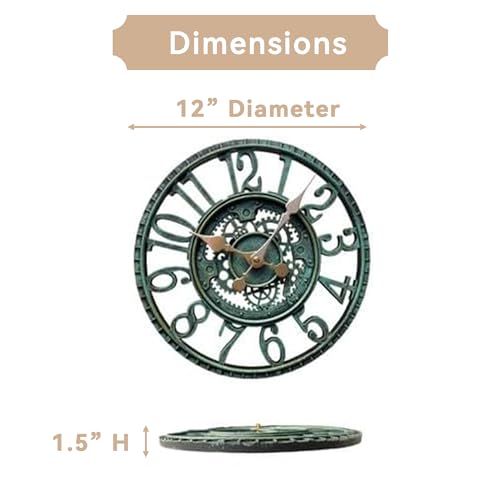 Lily's Home Hanging Wall Clock, Steampunk Gear and Cog Design with a Pewter Finish, Ideal for Indoor or Outdoor Clock, Poly-Resin (12 Inches Diameter)