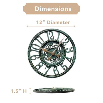Lily's Home Hanging Wall Clock, Steampunk Gear and Cog Design with a Pewter Finish, Ideal for Indoor or Outdoor Clock, Poly-Resin (12 Inches Diameter)