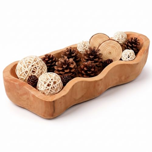 Nuogo 16 Inch Wavy Live Edge Dough Bowl Large Size Wood Rustic Dough Bowl Decorative for DIY Farmhouse Home Supplies Kitchen Decoration, Khaki - color: Khaki, size: 16 Inch