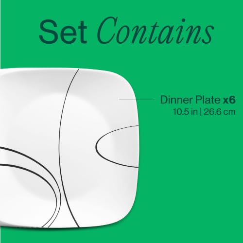 Corelle Square Simple Lines Dinner Plate Set, 6 Pack - size: 10.25" Dinner Plates