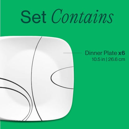 Corelle Square Simple Lines Dinner Plate Set, 6 Pack - size: 10.25" Dinner Plates