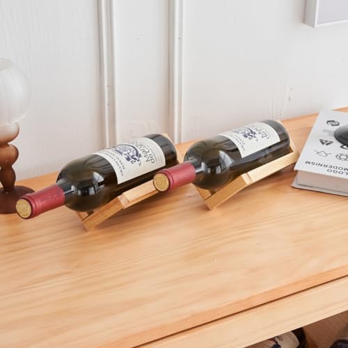 Single Wine Bottle Holder, Personalized Bamboo Wine Bottle Holder Stand Display Table Top Wine Rack Countertop Wine Holders Organizer for Dining Table, Cabinet Etc