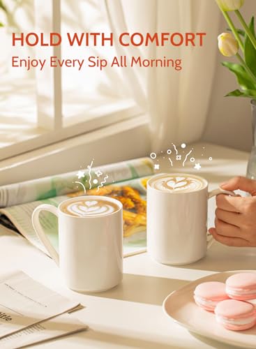 Sweese White Coffee Mug, Porcelain 11 Oz Coffee Mugs Set of 6, Ceramic Coffee Cups with Handle for Coffee, Tea, Cocoa, Cappuccino, Latte and Mulled Drinks - color: White