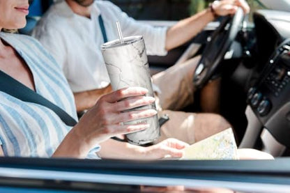 THILY Stainless Steel Vacuum Insulated Tumbler Travel Mug 26 oz Coffee Cup with 2 Lids and Straws, Splash Proof, Keep Ice Drinks Cold, White Marble - color: White Marble, size: 26 Ounce (Pack of 1)
