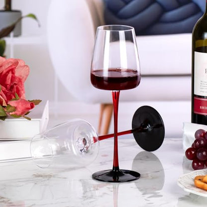 KAMMAK Crystal Red Wine Glasses Set of 2, 12.17 oz Stemmed Glasses, XH009 | Hand Blown, Bordeaux Wine Glasses, Thin Rim & Long Stem, Red & White, Daily Use, Wedding or Birthday Gift for Women - size: 8KPXH009