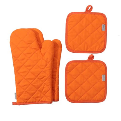 Oven Mitts and Pot Holders 4 pcs Set,High Heat Resistant 500 Degree Extra Thicken Long Kitchen Cotton Oven Glove for Cooking (12 Inch,Orange)… - color: Cotton-orange