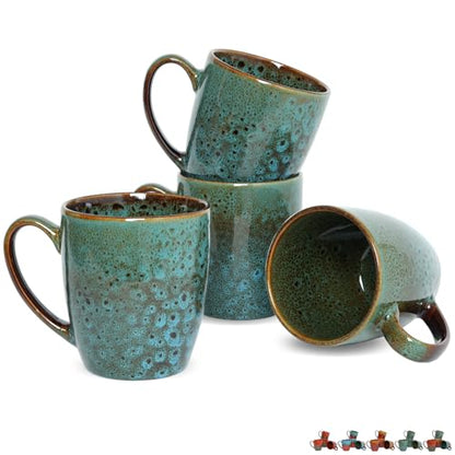 Bosmarlin Ceramic Coffee Mug Set of 4, 17 Oz, Coffee Cups with Big Handle, Microwave Safe, Unique Reactive Glaze (Blue) - color: Blue