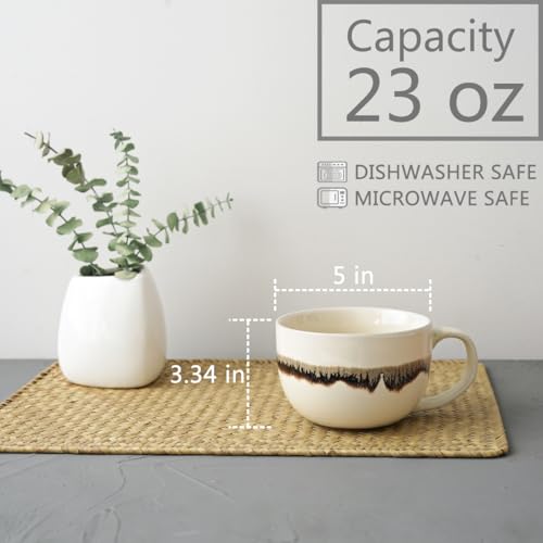Bosmarlin Ceramic Large Coffee Mug Set of 2, 23 Oz, Jumbo Mug Soup Bowls with Handles, Dishwasher and Microwave Safe (23 Oz, Beige) - color: Beige