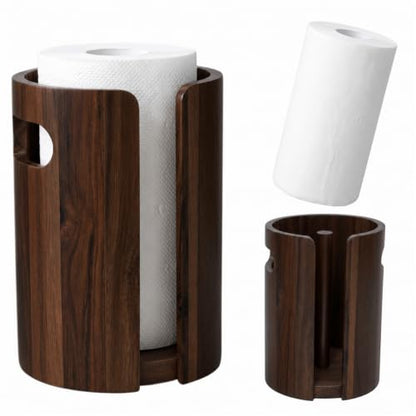 Wooden Paper Towel Holder Countertop, Weighted Base Acacia Wooden Kitchen roll rack with splash guard, and non-slip design, One-Hand Tear Design, Farmhouse Paper Towel Stand for Kitchen, Apartment, RV