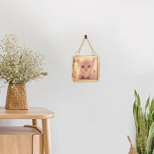 OLYCRAFT 6Pcs 2.1x2.1 Inch Gold Mini Glass Hanging Frame with Chain | Metal Picture Frames, Double Glass Floating Frames, Wall Hanging Artwork Display Frame for Pressed Flowers Leaf and Artwork - size: 2.1x2.1 Inch