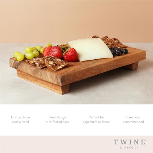 Twine Footed Wood Serving Board Decorative Tray Decor, Kitchen Table Decor or Kitchen Counter Decor, Acacia Wood Riser 13in by 8in Set of 1 - style: Footed Board