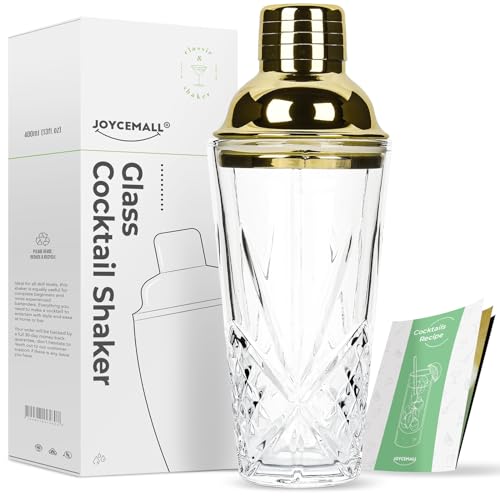 14.5 oz Glass Cocktail Shaker Set - Cut Crystal Tumbler Bartender Shaker with Stainless Sealing Steel Cap & Built - in Strainer, Martini Making Set for Home Use & Bar Use - Gold - color: Gold