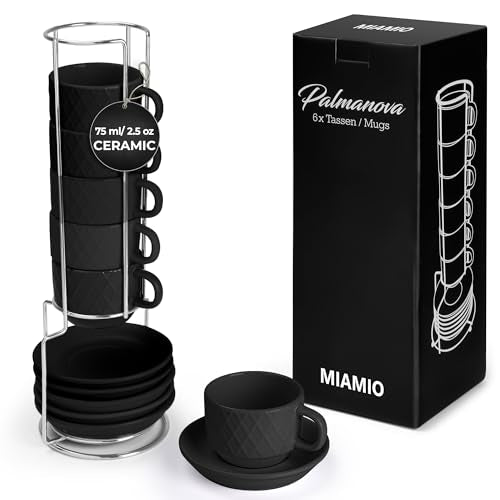 MIAMIO - Espresso Cups Set, Ceramic (Black) - Modern Home Set | Ceramic espresso cups without handles, thick-walled moka cups for espresso and moka, Black - dishwasher safe at home every - color: Black