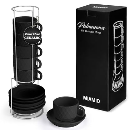 MIAMIO - Espresso Cups Set, Ceramic (Black) - Modern Home Set | Ceramic espresso cups without handles, thick-walled moka cups for espresso and moka, Black - dishwasher safe at home every - color: Black