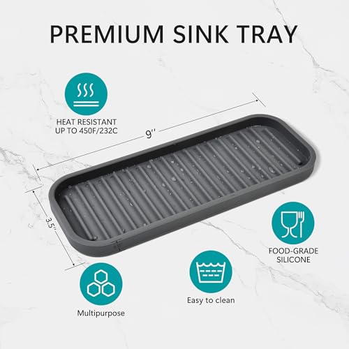 Mofason Silicone Sponge Holder - Kitchen Soap Tray soap Holder 2 Pack Gray | Tray for soap and sponge, kitchen sink tray, accessories to clean sink, silicone sponge tray, sink tray, dish brush holder - color: Gray