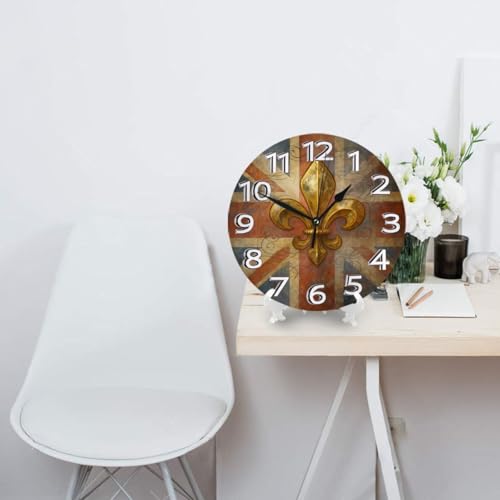 Silent Non-Ticking 10-Inch Wall Clock Royal Retro Fleur-De-Lis Round Decorative Quartz Clock for Living Room,Bedroom,Kitchen - style: Fleur-De-Lis
