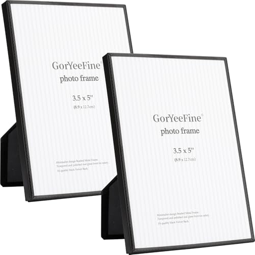 3.5x5'' Matte Black Metal Picture Frames 2pack,Minimalist Design Thin Edge with Beading, with HD-Tempered Glass Velvet Back,Tabletop & Wall Mount - color: Black, size: 3.5x5''(2PK)