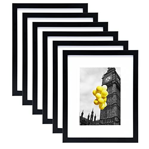 8x10 Picture Frame Set of 6, Display Pictures 5x7 with Mat or 8x10 Without Mat for Tabletop Display and Wall Mounting, Black - color: Black, size: 8x10