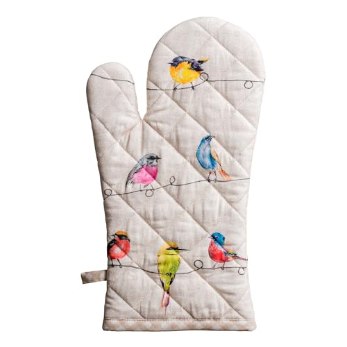 Maison d'Hermine Oven Gloves 100% Cotton Oven Mitt 7" x 13" with Loop Heat Resistant, BBQ, Cooking Gloves, Baking, Grilling, Kitchen, Handling Hot Pans Spring/Summer (Pack of 1, Birdies On Wire) | With Loop Heat Resistant BBQ Cooking Gloves Baking Grillin