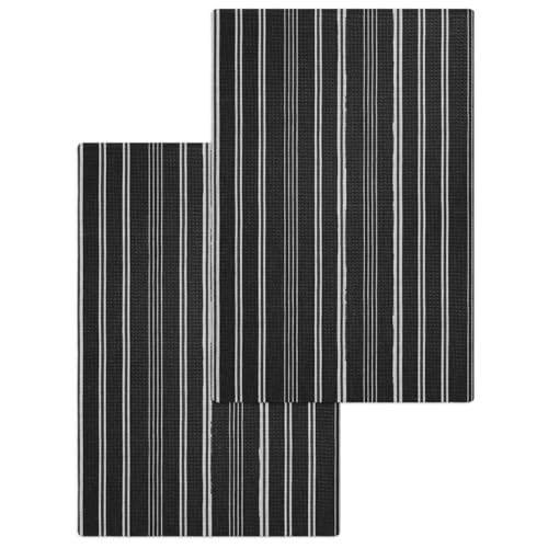 Black Striped Hand Towels Set, Waffle Weave Kitchen Towels 2 Pieces, Farmhouse Stripes Modern Vintage Microfiber Hair Face Bath Tea Towel Absorbent Quick Drying Cleaning Dish Cloths, 15.7"x23.6" - color: Black, Onyx, Gray, size: 2PCS,15.7"x23.6"