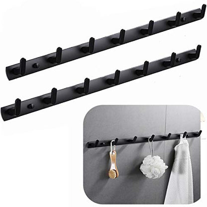 Wall Mounted Coat Rack, 7 Hooks, 25.7"x1.3", Modern, Black, 2 Pcs | Space Aluminum, Rustproof, for Hallway, Entryway, Hanging Holder for Clothes, Towel, Backpack, 40 lbs Capacity, Easy Install - size: 7 Hooks(2 packs)