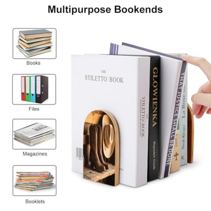 Western Boots Bookend 1 Pair Heavy Duty Book Ends for Shelve | 3.9 X 2 X 5 Inch, Metal Decorative Book Stopper Organizer, Non-skid Wooden Bookend Support for Home, Office, Desk