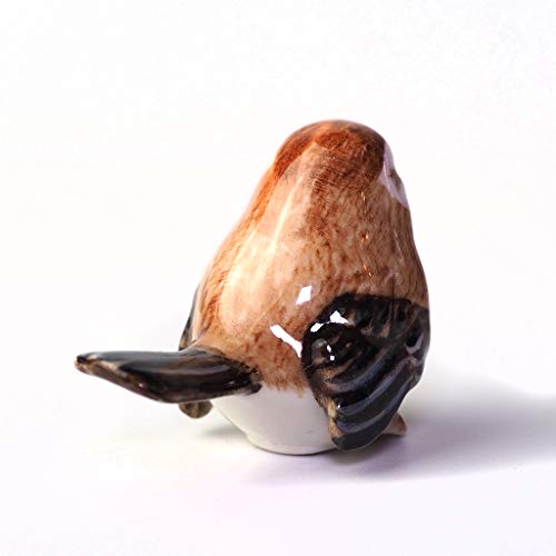 Handmade Ceramic Bird Figurine, Shelf Decor for Bird Lovers | Hand-painted ceramic, brown, 1.3 in tall, for bookshelf, nursery shelf or windowsill, gift for bird watchers