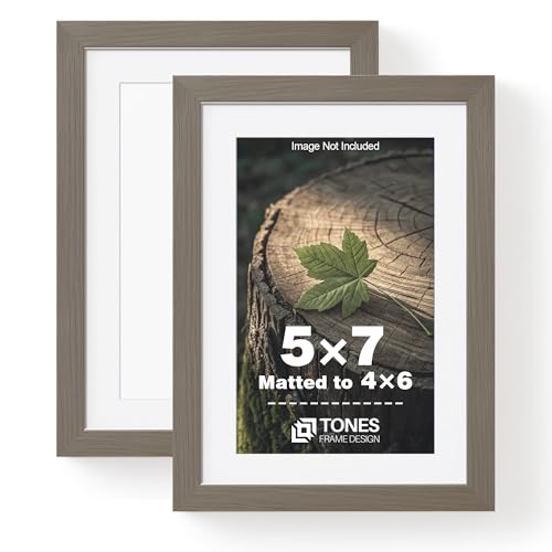 TONES FRAME DESIGN 5x7 Picture Frame Set of 2 Oak Solid Wood Veneer Finish Frames 5x7 with 4x6 Mat, 5 by 7 Picture Frames with Plexiglass for Tabletop Gallery Wall Home Decor, 2 Pack - color: Dark Oak, size: 5x7 - 2 Pack