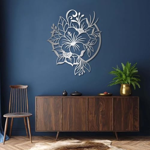 Trpiox Lily Flower Metal Wall Art,Metal Flowers Wall Decor,Lily Floral Sign,Flower Wall Decor for Bedroom Bathroom Living Room(Silver,31" H x 26" W / 80x67cm) - color: Silver, size: 31"H x 26"W / 80x67cm