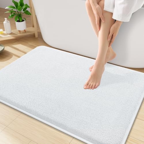 Smiry Memory Foam Bath Mat 34x21, Extra Soft Absorbent Bathroom Rugs | White Quick Dry, Machine Washable Bath Mats for Bathroom, Shower, Tub and Home Decor Accessories - color: White, size: 34'' X 21''