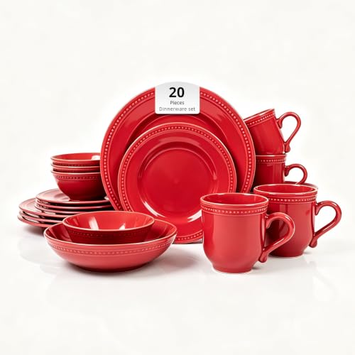 Pearl Dots Stoneware Dinnerware Set (20pc Set, Red) - color: Red, size: 20pc Set