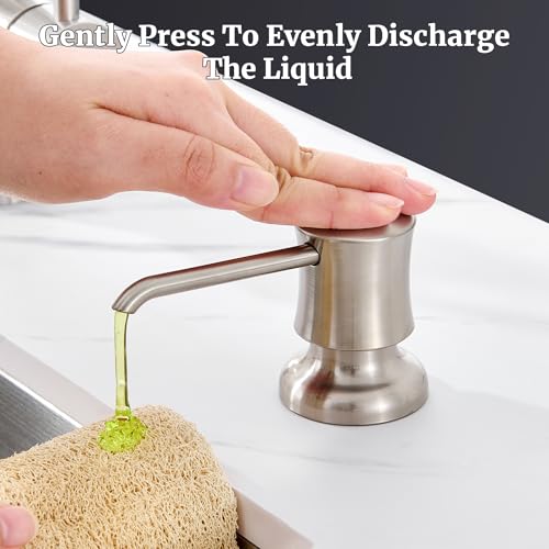 Sink Soap Dispenser for Kitchen Sink Brushed Nickel Upgrade with 40" Silicone Extension Tube Kit, Connect to Your Soap Bottle Directly | Built-in and Reduces Refill Frequency, Simple DIY Installation, Fits 1.1–1.6 in Sink Holes, for Dish Soap or Lotion -