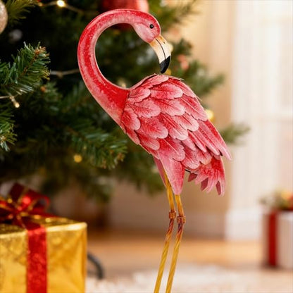 Shorayn Garden Statue Metal Flamingo Pink Life-Size Indoor Outdoor Decor Handmade Bird