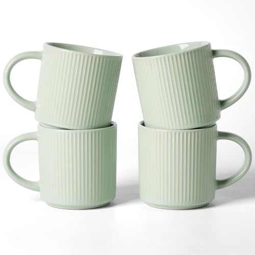 famiware Coffee Mug Set of 4, Star 12 oz Ceramic Mugs Cups Set with Handle | Stoneware Stackable Catering Cup for Coffee, Tea, Cappuccino, Latte, Microwave & Dishwasher Safe, Green - color: Star-Green, size: 4 Count (Pack of 1)